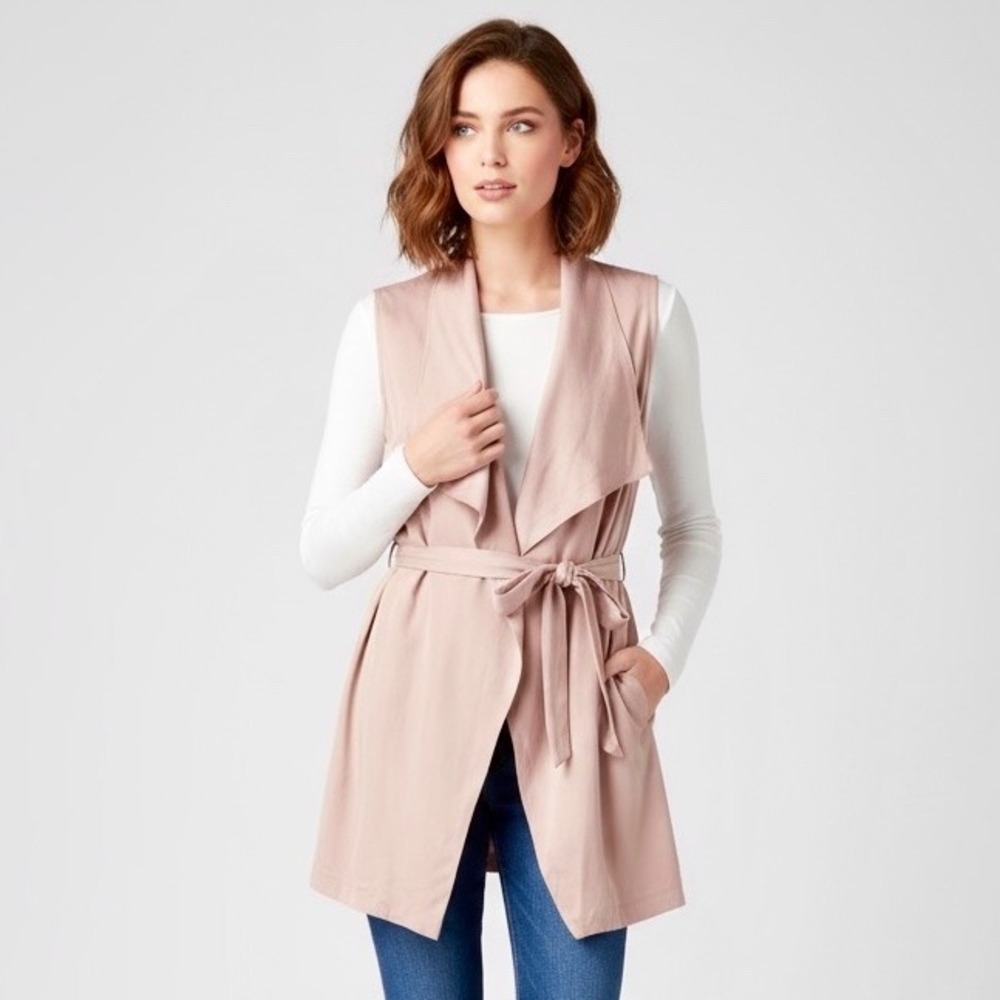 NEW Eliane Rose‎ Drape Vest Women Small Dusty Pink Open Front Waist Tie Tencel